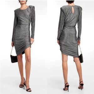 Veronica Beard Cyrus Lurex Ruched Mini Dress- Elegant Shimmer Long Sleeve Dress